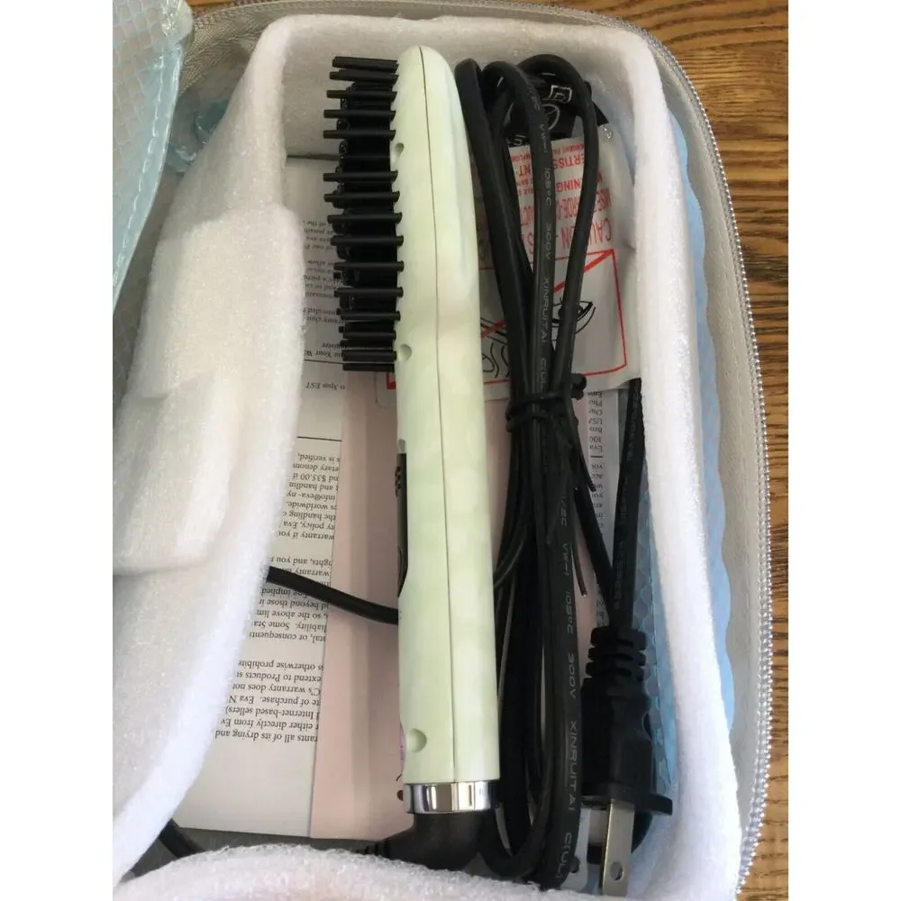 Eva NYC Mini Healthy Heat Thermal Straightening Brush w/ Blue Travel Case NEW